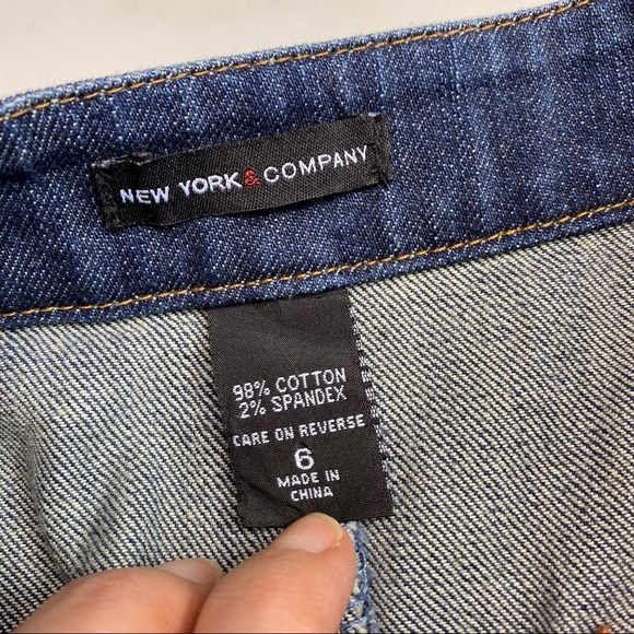 New York & Company Faded Distressed Fit and Flare Jeans Skirt - Picture 5 of 5